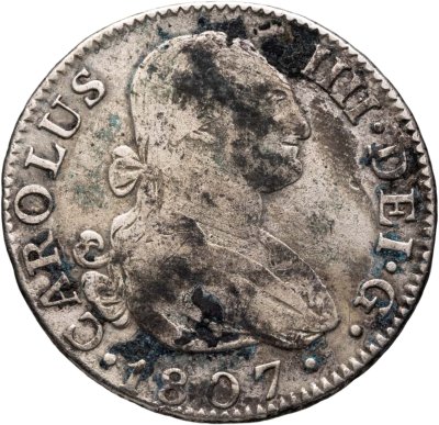 купить Испания 2 реала 1807 Король Карл IV, знак монетного двора "M" и "FA" - Мадрид