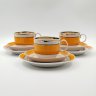 Купить Сервиз чайный в бело-оранжевой гамме на 3 персоны (10 предметов), фарфор, крытье, золочение, Южноуральский фарфоровый завод (ЮФЗ), СССР, 1974-1984 гг.