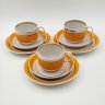 Купить Сервиз чайный в бело-оранжевой гамме на 3 персоны (10 предметов), фарфор, крытье, золочение, Южноуральский фарфоровый завод (ЮФЗ), СССР, 1974-1984 гг.
