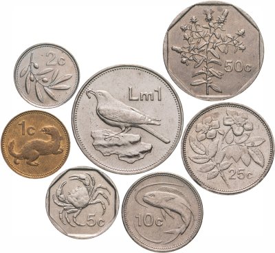 купить Мальта - набор 7 шт - 1, 2, 5, 10, 25, 50 центов + 1 лира 1991 - 2007
