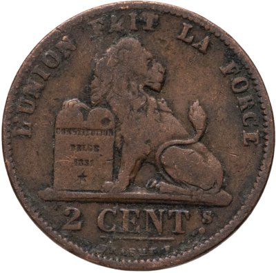 купить Бельгия 2 сантима (centimes) 1876 Надпись на французском - 'DES BELGES'