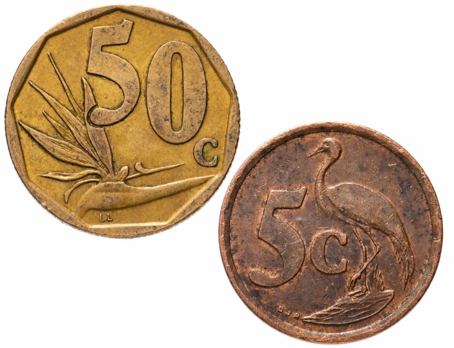 купить ЮАР набор из 2-х монет 5 и 50 центов 1996-2000, случайная дата