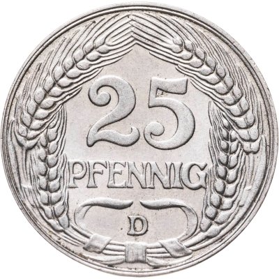 купить Германия 25 пфеннигов (pfennig) 1909 D