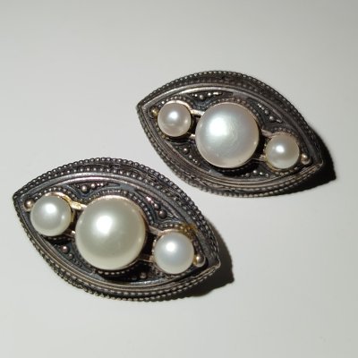 купить Серьги ромбовидной формы, металл, жемчуг, СССР, 1970-1990 гг.