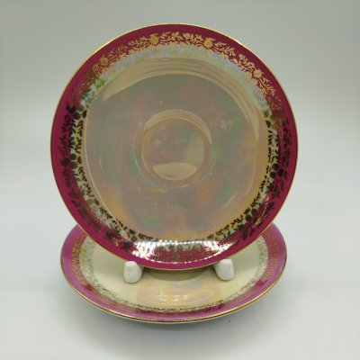 купить Набор из двух блюдец, фарфор, золочение, деколь, крыть, люстр, Fortuna Eisenberg, ГДР, 1960-1973 гг.