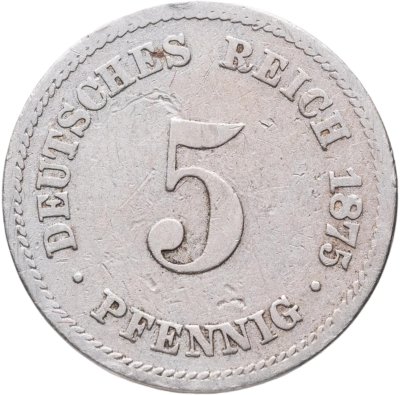 купить Германия 5 пфеннигов (pfennig) 1875 A знак монетного двора: "A" - Берлин