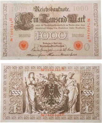 купить Германия 1000 марок 1910 красная печать