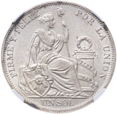 купить Перу 1 соль 1916 в слабе NGC MS62