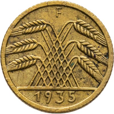 купить Германия 5 рейхспфеннигов (reichspfennig) 1935 F знак монетного двора "F" — Штутгарт