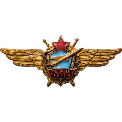 купить Нагрудный квалификационный знак летного состава ВВС "Летчик-снайпер", латунь, эмаль, заколка. СССР, завод "Победа", 1960-1970 гг.