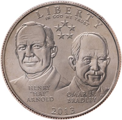 купить США 1/2 доллара (dollars) 2013 "5-звездочные генералы армии США", знак монетного двора: "D" - Денвер, в буклете с маркой