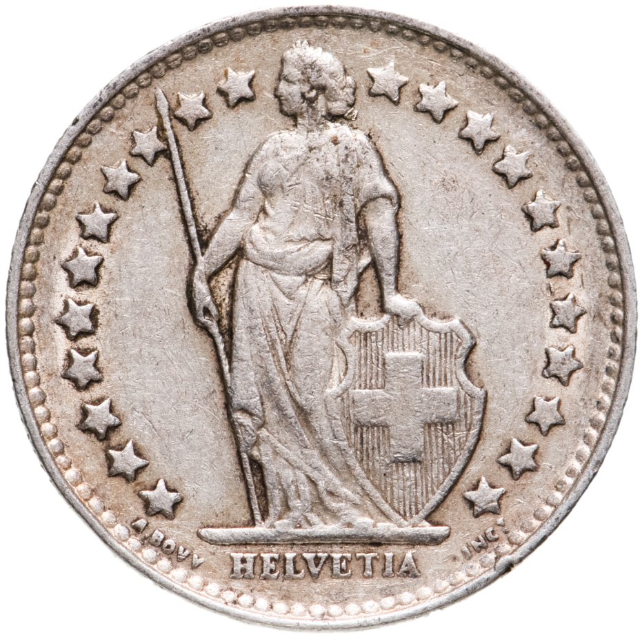 Монета Швейцария 1/2 франка 1952 стоимостью 588 руб.
