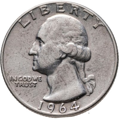 купить США 25 центов (квотер, 1/4 доллара, quarter dollar) 1964 D