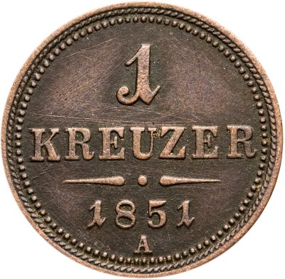 купить Австрия 1 крейцер (kreuzer) 1851, знак монетного двора "A" - Вена