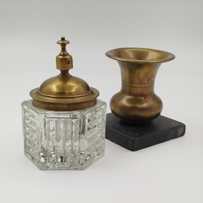 купить Прибор письменный (чернильница и карандашница), стекло, латунь, камень, Россия, 1900-1940 гг.