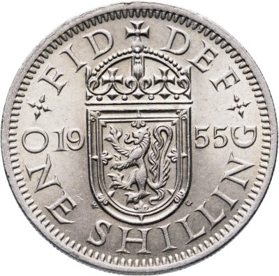 купить Великобритания 1 шиллинг (shilling) 1955 "Шотландский герб - атакующий лев внутри коронованного щита"
