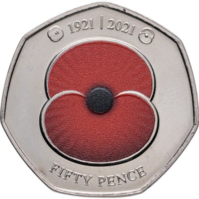 купить Джерси 50 пенсов 2021 "100 лет Королевскому британскому легиону /Двулистный мак/", Цветное покрытие