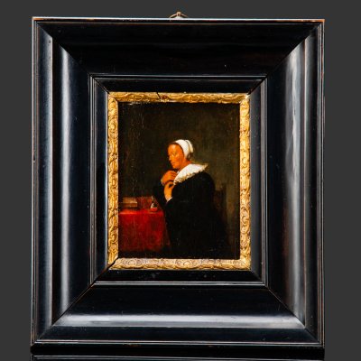 купить Картина "Гордость" (по работе Адрианна Брауэра (1605-1638), фламандская школа), неизвестный художник, дерево, масло, Западная Европа, 1860-1890 гг.