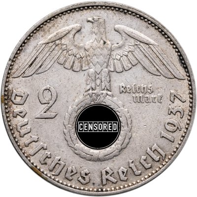 купить Германия, Третий Рейх 2 рейхсмарки 1937, знак монетного двора "J"
