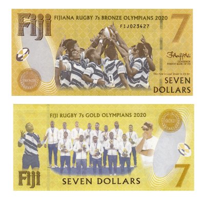 купить Фиджи - 7 долларов 2020 (2022) памятная "Бронза и золото Регби олимпиада Токио 2021" (Pick 122(2)