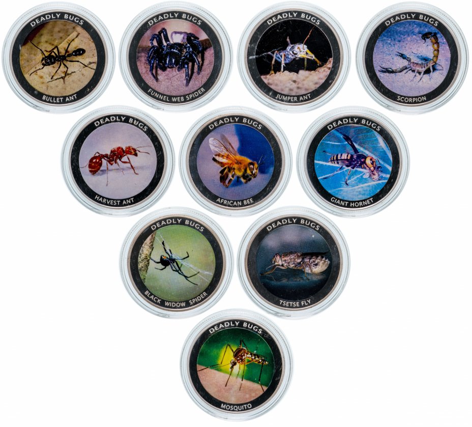 купить Замбия 1000 квача 2010 набор из 10 монет "Смертельные насекомые"