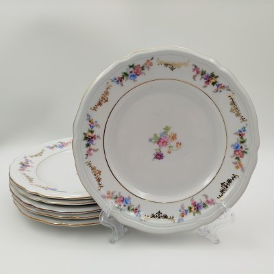 купить Набор десертных тарелок с цветочным декором на 6 персон, фарфор, деколь, золочение, Christian Seltmann, Weiden, Германия, 1949-1960 гг.