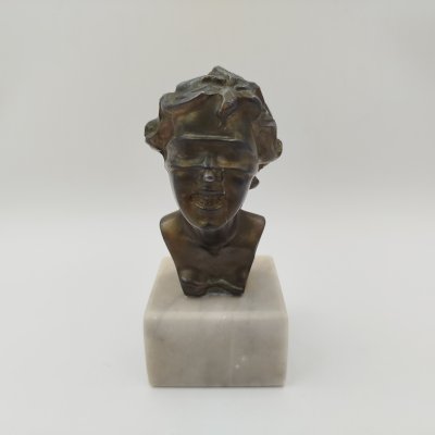 купить Бюст на каменном постаменте "The Blind Fortuna" ("Слепая Фортуна") по модели работы скульптора Vincenzo Aurisicchio (Винченцо Аурисиччо), металл, бронзирование, мрамор, Европа, 1960-1980 гг.