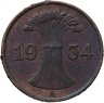 Купить Германия 1 рейхспфенниг (reichspfennig) 1934 A  знак монетного двора "A" — Берлин