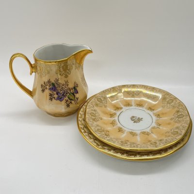 купить Набор из 2 блюдец и молочника с цветочным декором, фарфор, деколь, крытье, золочение, Carlsbad, Чехия, 1993-2010 гг.