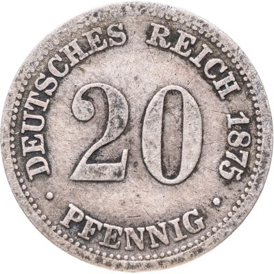 купить Германская империя 20 пфеннигов (pfennig) 1875 H знак монетного двора: "H" - Дармштадт