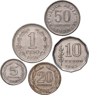 купить Аргентина, набор монет 1952-1968 (5 штук)