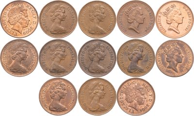 купить Великобритания набор из 13 монет 1 пенни 1971-2009