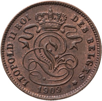 купить Бельгия 2 сантима (centimes) 1909 Надпись на французском - 'DES BELGES'