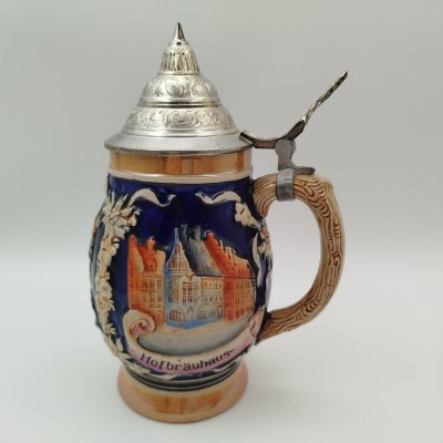 купить Кружка пивная "Привет из Мюнхена", керамика, олово, роспись, люстр, Marzi & Remy, Германия, 1960-1980 гг.