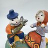 Купить Статуэтка каргопольская "Крестьяне на рыбалке", Беломорские узоры, глина, роспись, СССР, 1970-2000 гг.