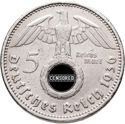 купить Германия, Третий рейх 5 рейхсмарок (reichsmark) 1936 A, со свастикой