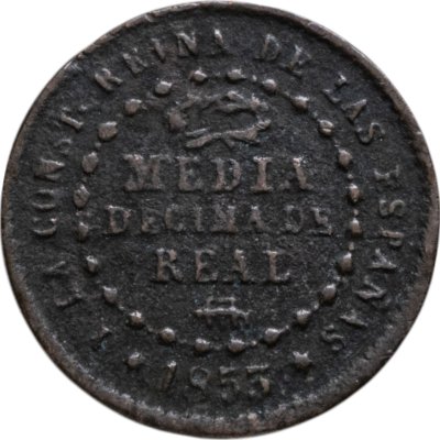 купить Испания 1/20 реала (1/2 decima de Real) 1853