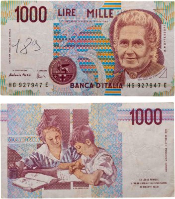 купить Италия 1000 лир 1990 "Мария Монтессори. Школа Монтессори"