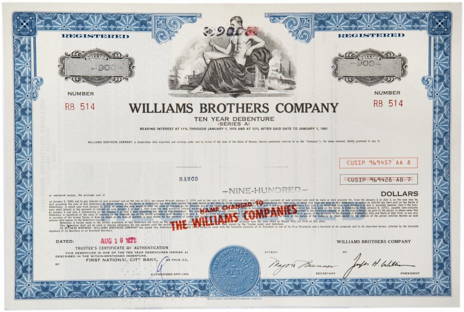 купить Акция США WILLIAMS BROHERS COMPANY 1971 г.