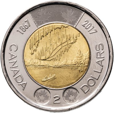 купить Канада 2 доллара (dollars) 2017 "150 лет Конфедерации Канада - Полярное сияние"