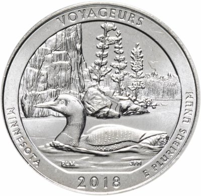 купить США 1/4 доллара (25 центов, квотер) 2018 — "Национальный парк Вояджерс, Миннесота " (43-й парк), знак монетного двора: "D" - Денвер