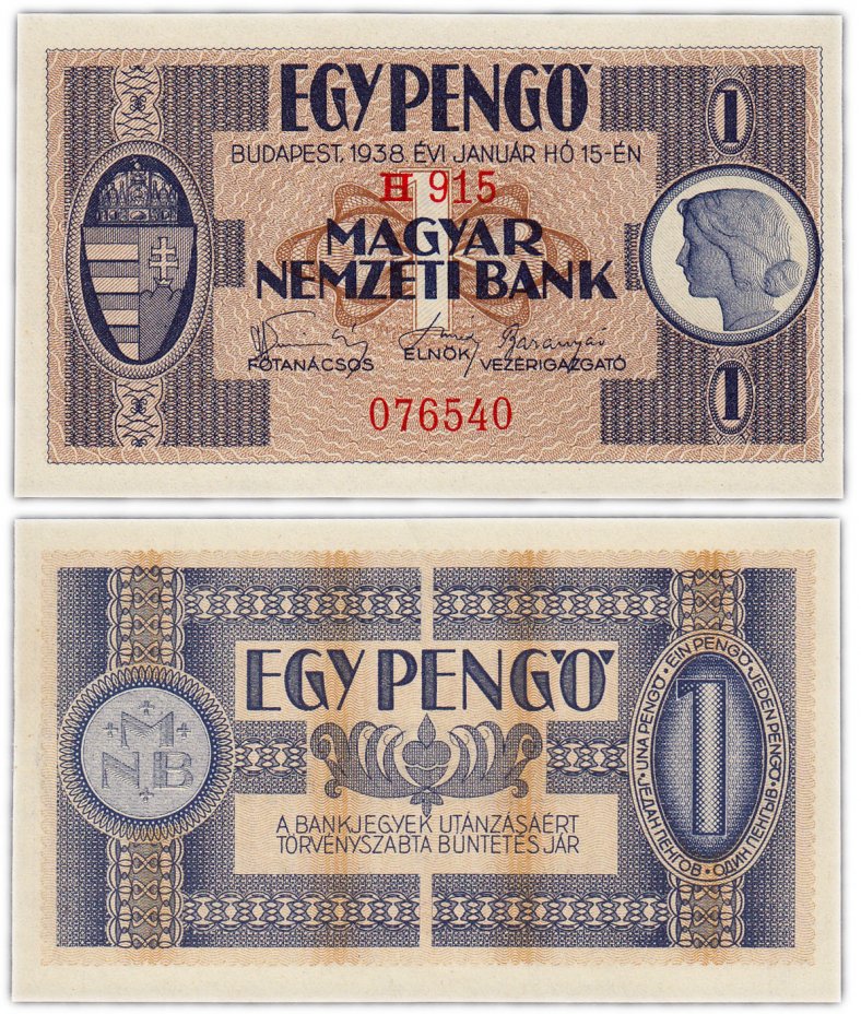 купить Венгрия 1 пенго 1938 Pick 102