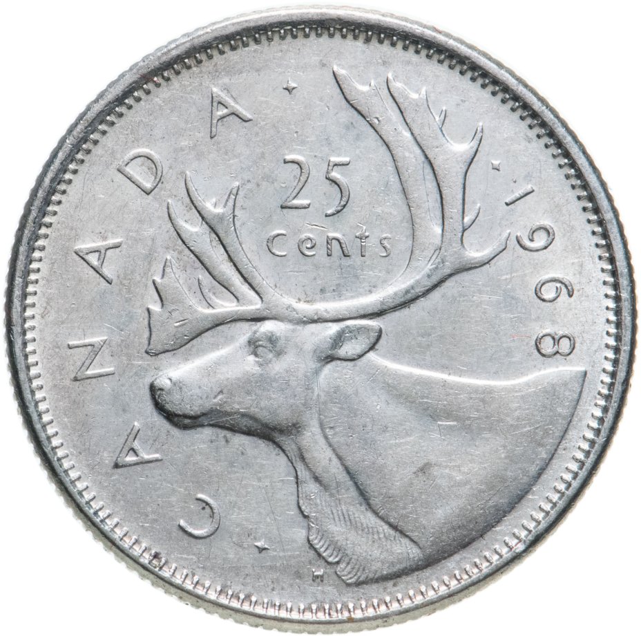 Монета Канада 25 центов (квотер, cents) 1968 серебро стоимостью 636 руб.