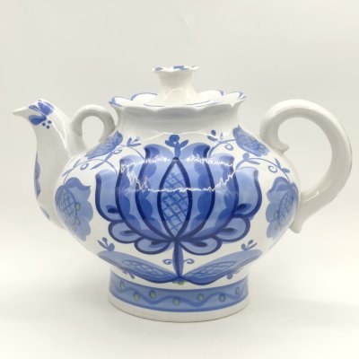 купить Большой доливной чайник с цветочным декором, фаянс, роспись, Славянский керамический комбинат, СССР, 1950-1991 гг.