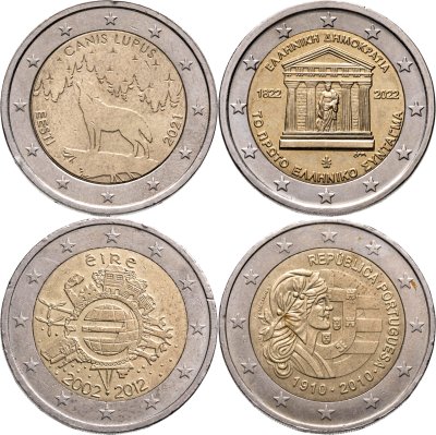 купить Набор юбилейных монет 2 евро 2010-2022 (4 штуки)