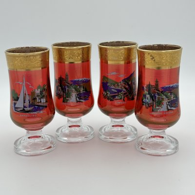 купить Набор рюмок на ножке с изображением коммун в Италии, цветное стекло, золочение, деколь, Италия, 1980-2000 гг.