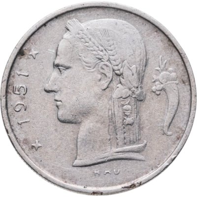 купить Бельгия 1 франк (franc) 1951 надпись на голландском - 'BELGIE'