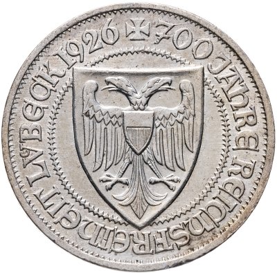 купить Веймарская республика 3 рейхсмарки 1926 А "700 лет городу Любек"