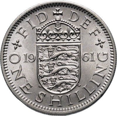 купить Великобритания 1 шиллинг (shilling) 1961 "Английский герб - 3 льва внутри коронованного щита"
