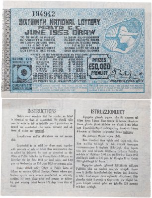 купить Мальта Лотерейный билет 1948-1953